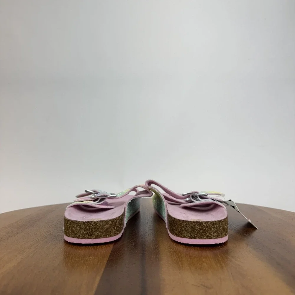 New Big Kids Harper Canyon Delilah Rainbow Glitter‎ Pink Slide Sandals Size 2 Y